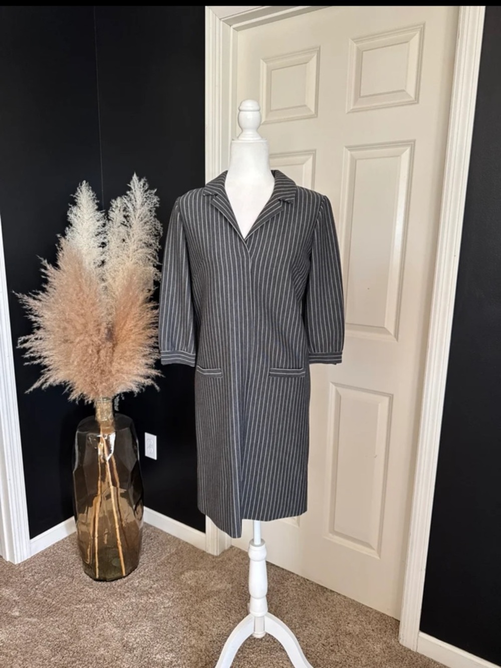 Vintage Butte Knit 100% Wool Pencil Pin Stripe Dress size Small
